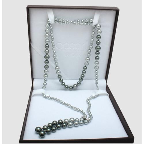 Stunning 8-12mm south sea round grey black multicolor pearl necklace 48inch