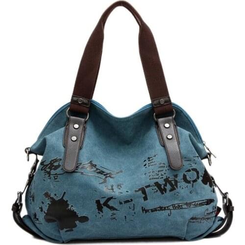 Retro Graffiti Ladies Canvas Bag Korean Fashion Wild one-shoulder Messenger Portable large-capacity Shoulder Bag