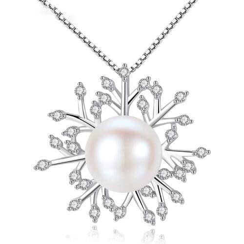 S925 sterling silver simple pearl pendant, snowflake personality necklace for ladies
