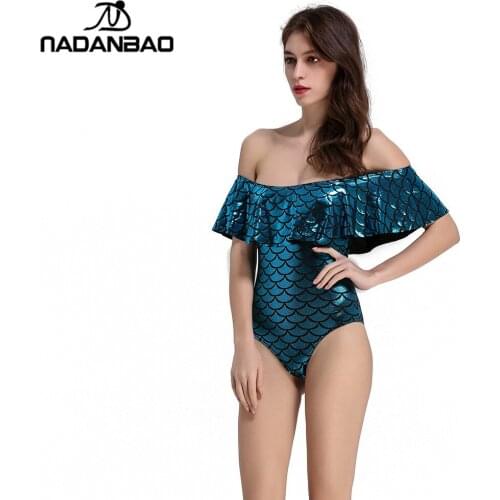NADANBAO Lotus Leaf One Piece Swimsuit 3D Printed Swimwear Women Mermaid Maillot De Bain Femme 2021 Une Piece Puls SizeSwim Suit