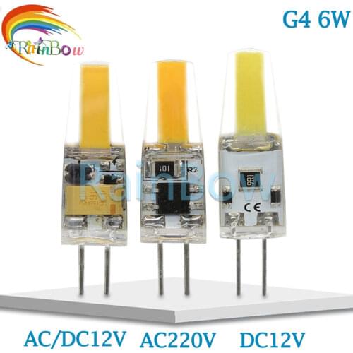 4PCS/lot G4 LED Lamp AC12V COB LED Bulb 6W DC/AC 12V 220V LED G4 COB Light Dimmable Chandelier Lights Replace Halogen G4 bulbs