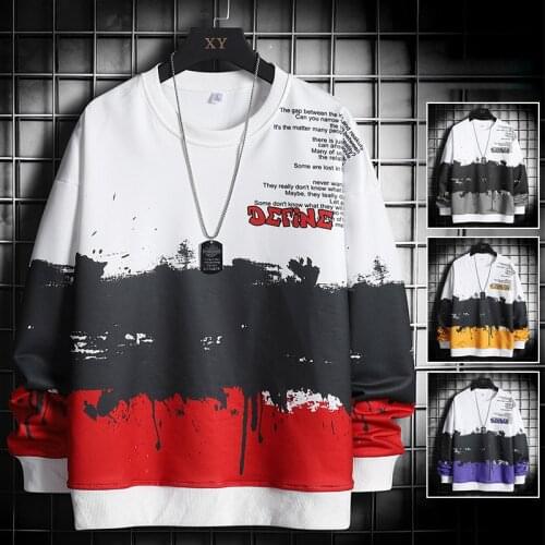 2021 New Mens Hoodies Harajuku Fashion Hip-Hop Style Streetwear Men Sweatshirts Casual Trendy Loose Top Round Neck Male Clothes