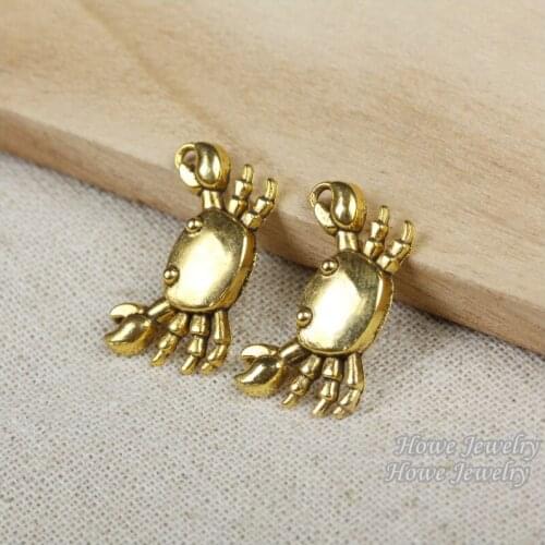 36pcs Vintage Charms crab Pendant Antique Gold-color Fit Bracelets Necklace DIY Metal Jewelry Making R014