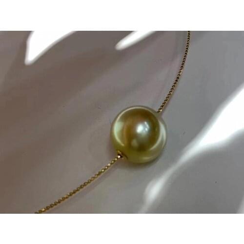 D506 Pearl Necklace Fine Jewelry Solid 18K Gold 12-13mm Nature Ocean Sea Water Golden Pearls Pendants Necklaces for Women