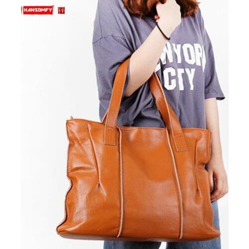Women Bag Large Capacity Handbags Female 2021 New Shoulder Bag Ladies Soft Leather Shopping Tote Bags The First Layer Cowhide