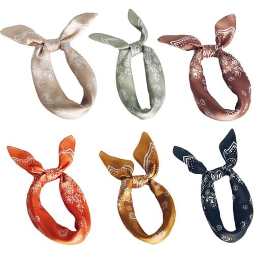 Women Silky Square Neck Hair Scarf Paisley Floral Print Bandana Head Neckerchief