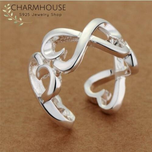 Charmhouse Sterling 925 Silver Rings For Women Multi Heart Open Ring Adjustable Wedding Band Fashion Jewelry Bague Anillo Bijoux