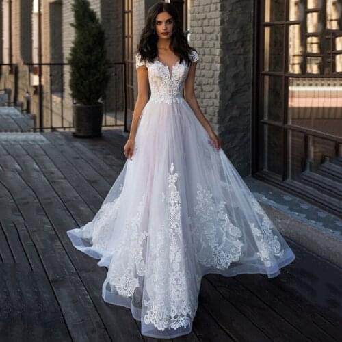 Vestido de Noiva 2021 Pink Vintage Wedding Dresses Country Bride Dress Cap Sleeve Lace Applique Rustic Wedding Gowns Garden