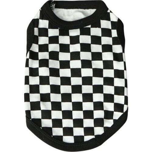 Pet Dog Vest Shirt Cartoon Cats Dogs Checkered Pattern T-Shirt Clothes For Small Puppy Cat Spring Summer Breathable Dog Vest