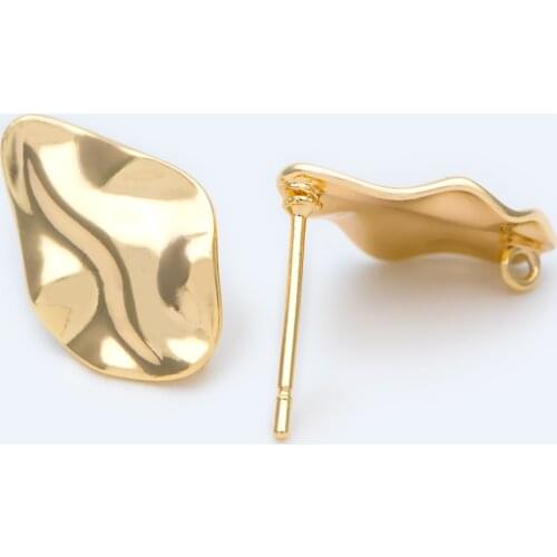 10pcs Gold waved Teardrop Textured Ear Posts 15x10mm, 18K Gold plated Brass, Geometric Stud Earring Components (GB-1295)