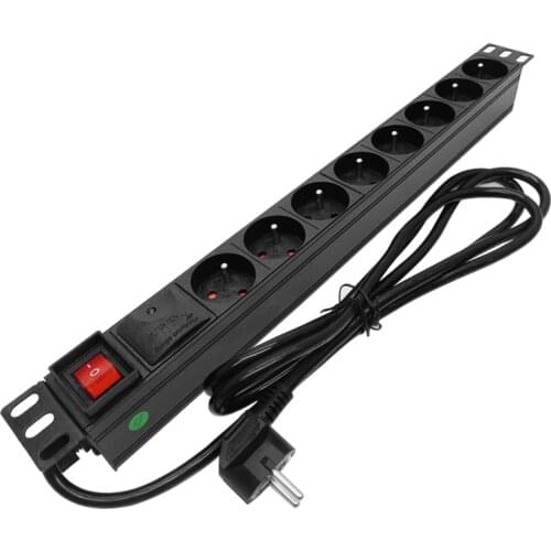 Aluminium Alloy PDU Cabinet Power Strip Socket Overload/Lightning Protection 8-Ways French Socket PDU 2M Extension Cord Socket