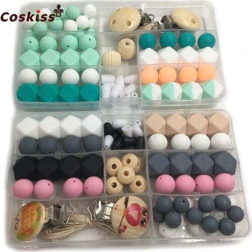 2pc DIY Baby Teether Accessories Geometry Hexagonal Round Silicone Bead Wooden Pacifier Clip Breakaway Safety Clasp For Bracelet