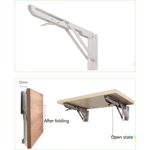 White Triangle Folding Shelf Bracket Adjustable Wall Mounted Angle Bracket DIY Home bookshelf Table Bench 10 inch 2PCS
