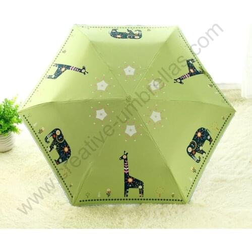 4pcs/lot 4colour optional three fold windproof 4 times black coating Anti-UV parasol alloy fiberglass Elephant deer umbrellas