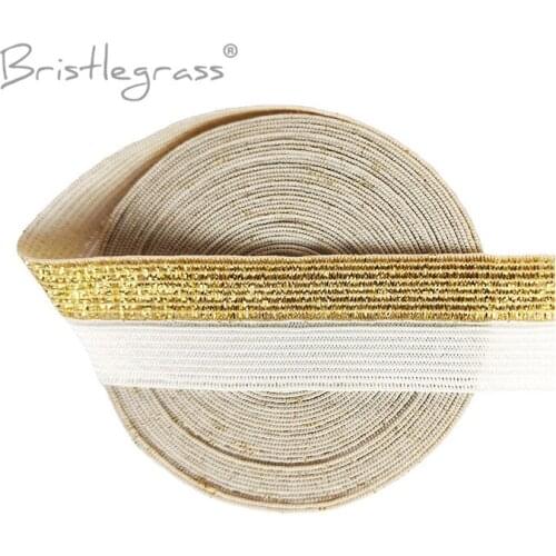 BRISTLEGRASS 5 Yard 3/4" 20mm Semi Gold Glitter Fold Over Elastic FOE Spandex Band Lace Trim Hair Tie Headband Tutu Dress Sewing