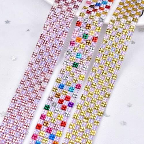5yards/Lot Rhinestone Trim Hotfix Tape Mix Color Banding Resin And Beads Rhinestone Applique 2cm Width Diy Belt Garment Iron On