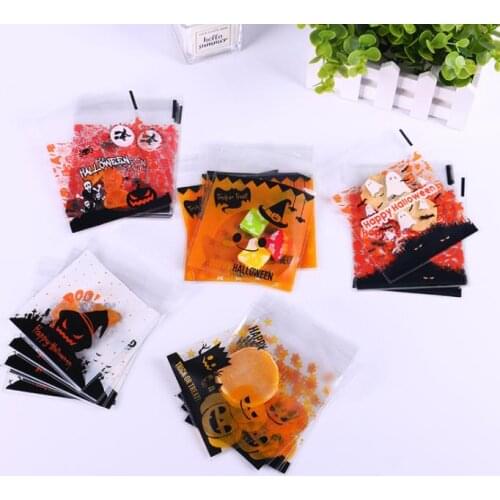 5000Pcs Gift Wrap Halloween Candy Bag Pumpkin Print Self-adhesive Plastic Bag Happy Ghost Festival Cookie Baking Packaging SN