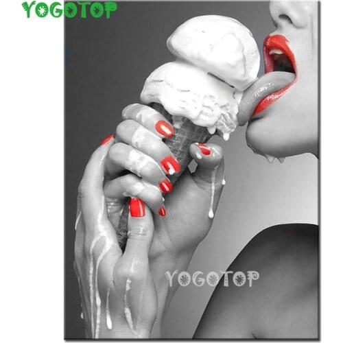 Diamond Embroidery Portrait girl Ice Cream Diy Diamond Painting Wedding Decoration Rhinestone Sticker black white red art YY4529