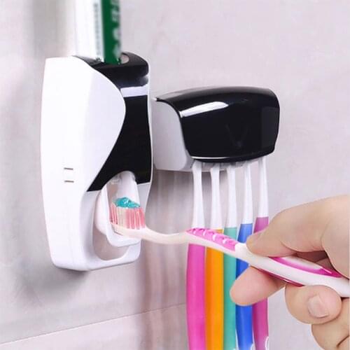 Automatic Toothpaste Dispenser Squeezer Toothbrush Holder Anti-Dust Punch-free Wall Mount Installation Bathroom Accessories Set