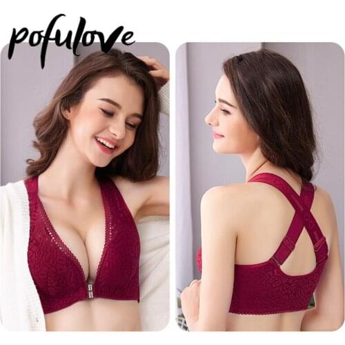 Push Up Bra Women Plus Size Bras BCDEF Sexy Lace Bralette Triangle Cup Front Closure Underwear Wireless Seamless Brassiere New