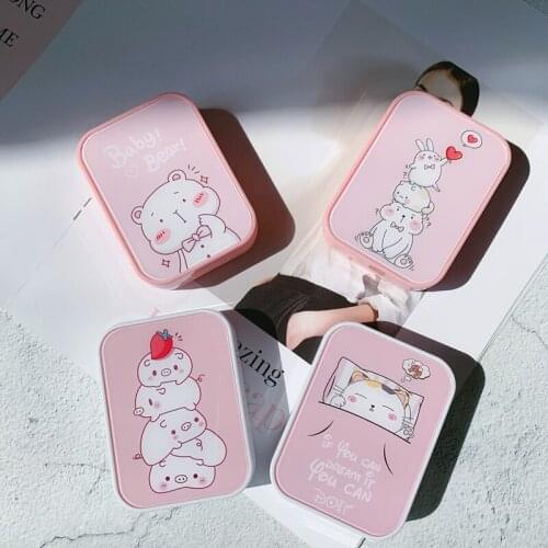 Pink Cat Contact Lens Case Box Cute Cortoon Colored Contacts Lens Container Portable Travel Storage Box Gift For Girl