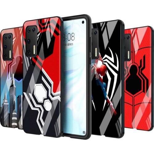 Tempered Glass Cover Shell Luxury Marvel Spider-Man Logo For Huawei P40 P30 P20 P10 Pro Plus Lite 5G 2019 Phone Case