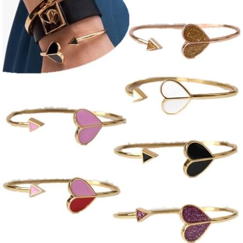 European and American Fashion Classic Enamel Glaze Peach Heart Open Bracelet Twisted Bracelet Six-Color Bracelet