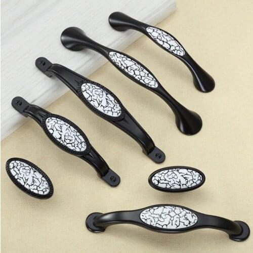 FAST SHIPPING Wardrobe Hardware Black Ceramic Knobs Garden European Style Porcelain Drawer Door Pull Ceramic Handle