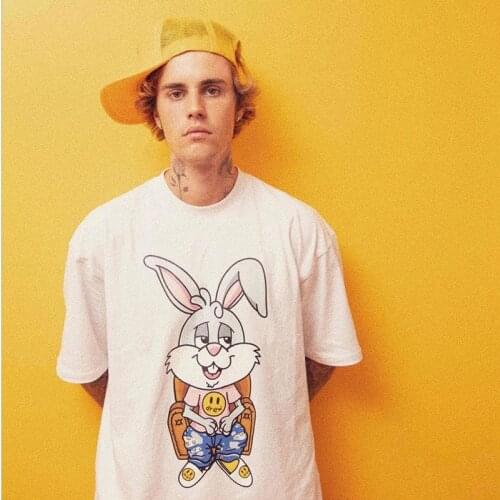 DREW T Shirt Summer 100% Cotton Men O-neck T-shirt Male Womens tshirt Short Sleeve High Quality Tops HOUSE JUSTIN Rabbit Smiley