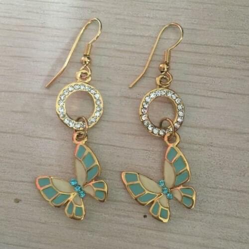 Exquisite gold color blue butterfly cz crystal cute dangle drop Earring for Women Jewelry Wholesale Gift Hot Sell
