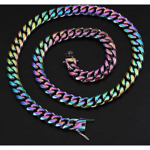 16"-26" Multicolor 316L Stainless Steel Round Cuban Link Chain Chokers Necklaces for Men Hip Hop Rock jewelry Drop Shipping