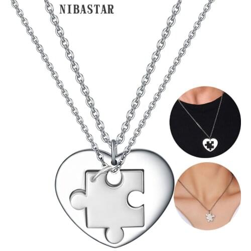 Custom name 2 pcs/ Set Heart Puzzle Pendants for Women Men Never Fade Stainless Steel Couple Necklaces Anniversary Gift