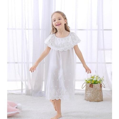 Summer Children Sleepwear White Embroidery Lace Princess Dress Cotton Sleeveless Girls Nightdress European Kids Nightgowns