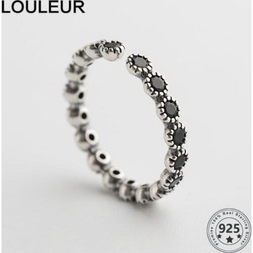 LouLeur 2020 Trend 925 Sterling Silver Ring Daily Chain Rings Black Zircon For Women Jewelry Adjustable Ring Silver 925 Jewelry
