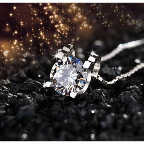 Cute Female Small Round Pendant Necklace Charm Sterling Silver Chain Necklaces For Women Vintage Lab Diamond Wedding Necklace