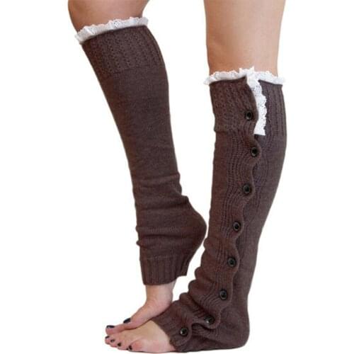 Fashion Women Leg Warmers Knee High Lace Classic Trim Button Down Winter Warm Crochet Casual Leg Warmers Knitted Boot Sock