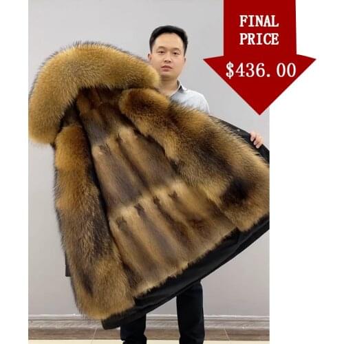 Fur Jacket Men Winter Parka Muskrat Fur Liner Coat Hooded Raccoon Fur Collar Plus Size Outwear Long Style
