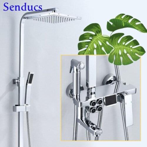 Four Modes Electroplating Gold Hot Cold Digital Bathroom Shower Set Thermostatic Temperature Display Bath Shower Set