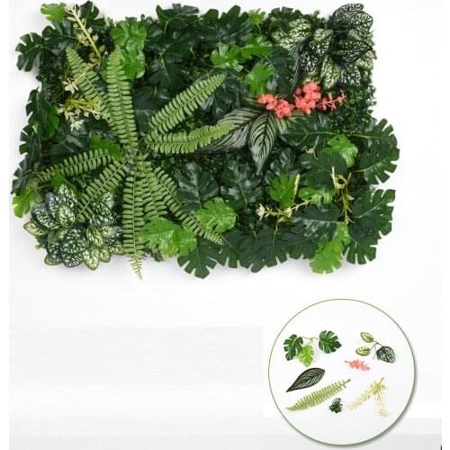 3D Green Monstera Artificial Boxwood Hedge Covers Fern Plants Wall Panel Leaf Fence Greenery Hanging Fake Plant Wall Decor