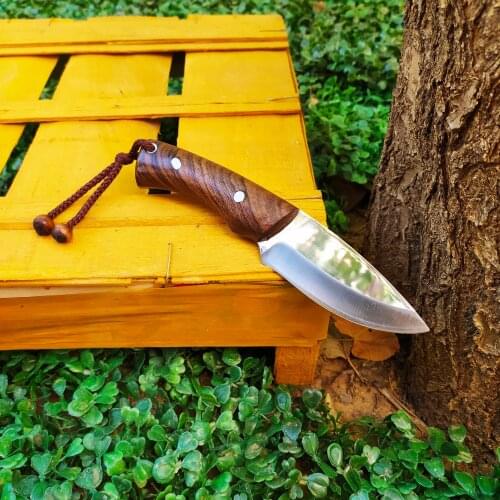 Handmade Forged Steel Hunting Knife, Walnut Handle, Cowhide Sheath, 4 mm, Hand Tools, Wrought Steel, Personalized Gift, Knives