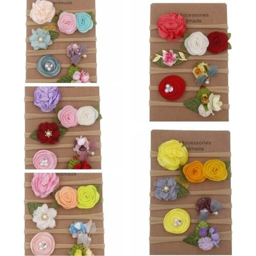 6Pcs/Set Fashion Baby Super Soft Nylon Headdress Flower Elastic Girls Headbands Newborn Headwear Photography Props Accessories