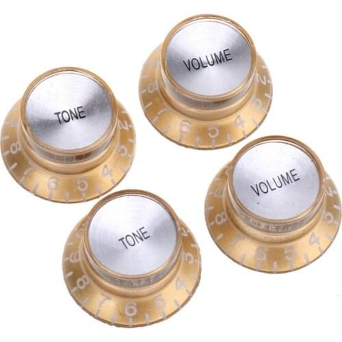 Musiclily Pro Left Handed Metric Size Guitar Top Hat Bell 2 Volume 2 Tone Reflector Knobs Set for Epiphone Les Paul SG, Gold