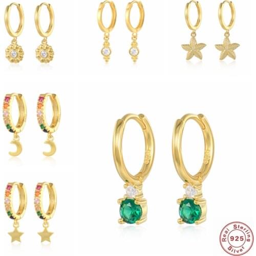 Pendientes plata 925 Bling Zircon Moon Star Dangle Pendant Earrings For Mothers Day Gift Pave CZ Drop Earring Luxury Jewerly