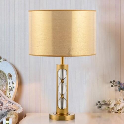 SGROW Gold Round Lampshade Table Lamp For Living Room Bedroom Copper Crystal Desk Lights Lampara Study Cloth Lighting Fixtures