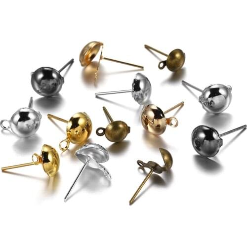 50-100Pcs/lot Convex Round Wave Plate Ear Pins Ear Post With Loop 3/4/5mm Round Stud Earring Post Diy Jewelry Findings
