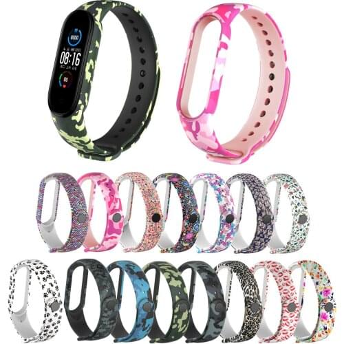 Flower Leopard Silicone Straps For Mi Band 5 Strap Soft Rubber Bracelets For Xiaomi Mi Band 5 Bracelet For Miband 5 Wrist Band