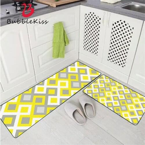 Nordic Geometric Bright Yellow Gray Plaid Fashion Kitchen Mat Entry Mat Anti-Slip Mat Bedroom Bedside Blanket Carpet Bedroom Rug