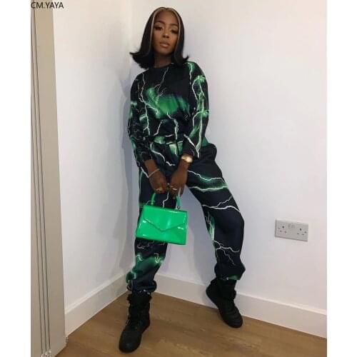 New Autumn Winter Womens Set Tracksuit O Neck Full Sleeve Print Top Pants Suit Two Piece Set Casual Sportswear Outfits LL6273