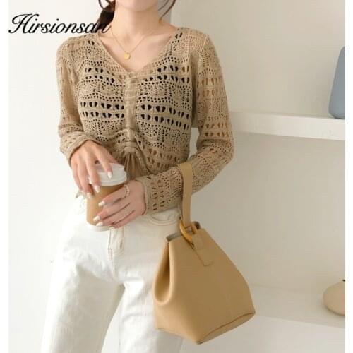 Hirsionsan Sweet Sweater Women 2020 New Elegant Loose Drawstring Autumn Sweaters Soft Thin Knitted Pullovers Sexy Lady Tops