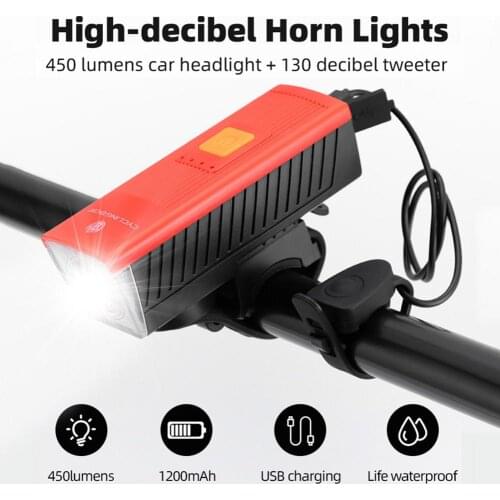 1200mAh Bike Headlight Bicycle Night Light USB Rechargeable Smart Headlight With Horn 3 Light Modes Mtb Bicycle FlashLight Set
